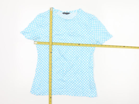 Marks and Spencer Women’s Blue Geometric Cotton T-Shirt Size 12