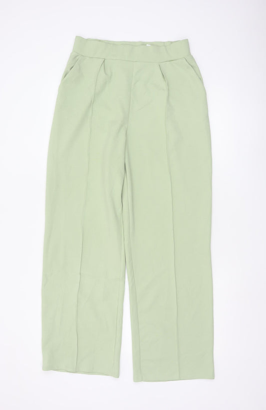 H&M Women's Green Straight Leg Mid Rise Jersey Trousers Size M