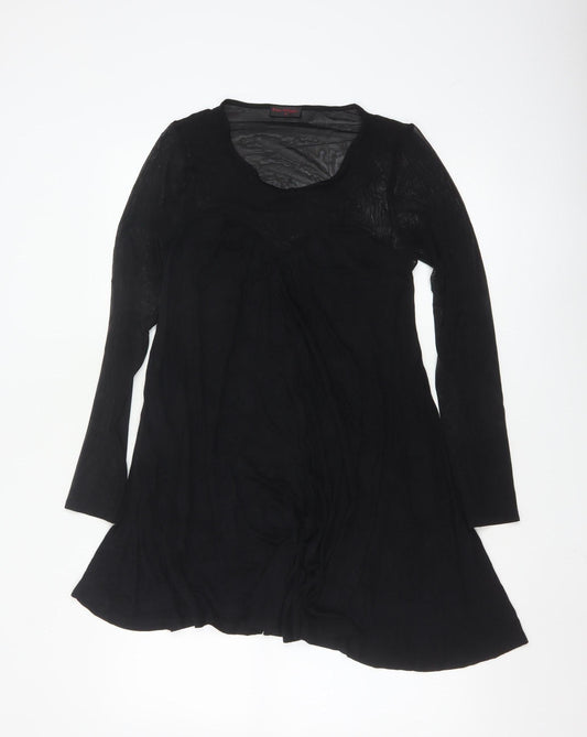 Additional front view of Miss Selfridge Women’s Black A-Line Sheer Long Sleeve Dress, size UK 10