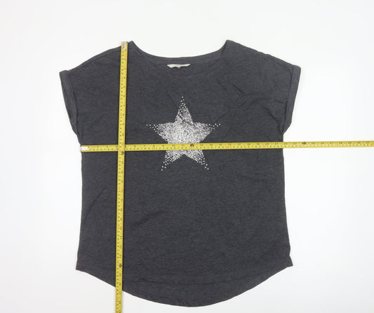 Next Women’s Grey Sequin Star T-Shirt Size 16 Casual Top