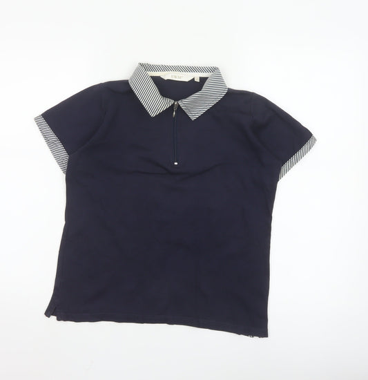 EWM Women Blue Short Sleeve Cotton Polo Shirt Size S 10-12