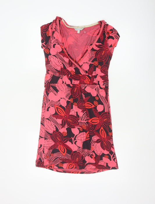 FatFace Women’s Red Floral Wrap Viscose Stretch Short Sleeve Knee Length Dress Size 8
