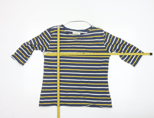 Seasalt Women Blue Striped 3/4 Sleeve Cotton Sailor Top Size 14