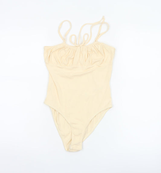 Additional front view of Miss Selfridge Women Beige Cotton Stretch Bodysuit UK 10