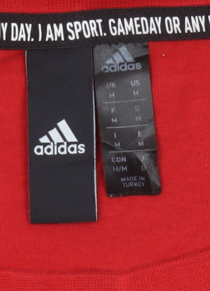 Additional view of Adidas Men's Red Cotton Graphic Logo T-Shirt M Regular Fit Crew Neck