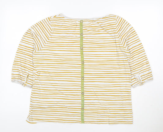 Mantaray Womens Yellow White Striped Bird Print Cotton Button Top Size 16
