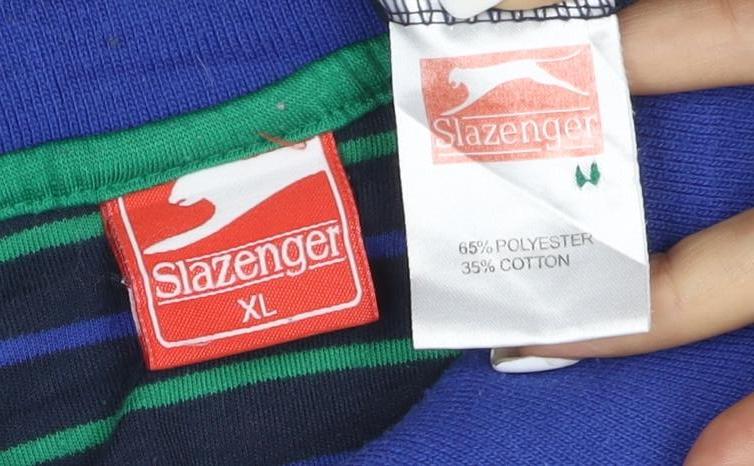 Slazenger Men’s Blue Striped Polo Shirt XL Classic Fit