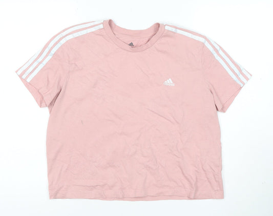 Additional front view of Adidas Women Pink Basic Short Sleeve Cotton T-Shirt L