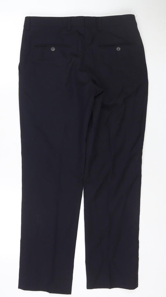 Next Men’s Black Wool Blend Dress Pants 30S Regular Fit Formal Trousers