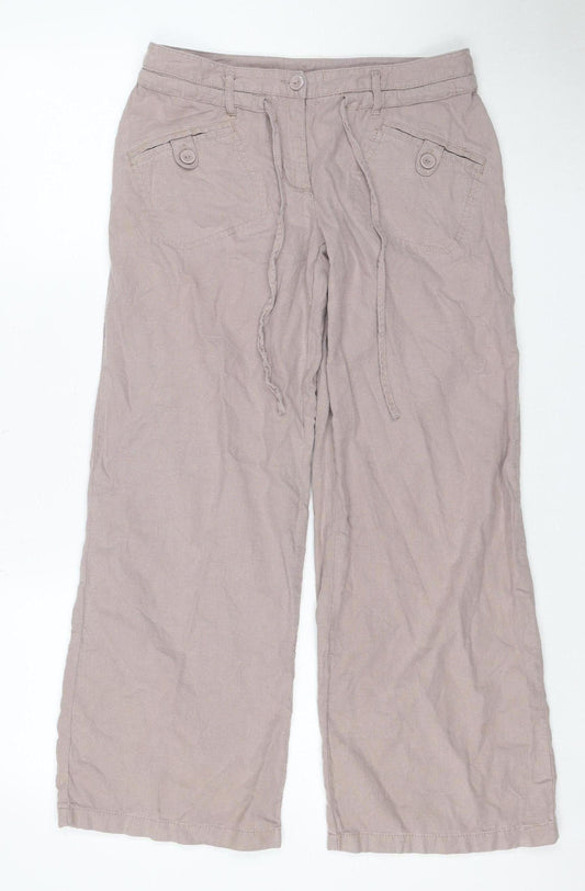 Next Women’s Beige Linen Blend Petite Wide-Leg Cropped Trousers UK 8