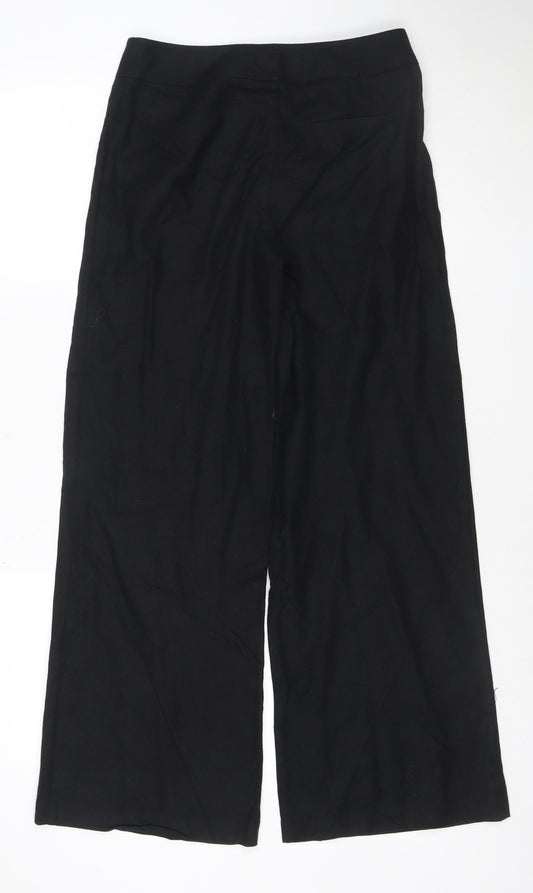 Marks and Spencer Women's Black Linen Blend Wide Leg Trousers Size 8