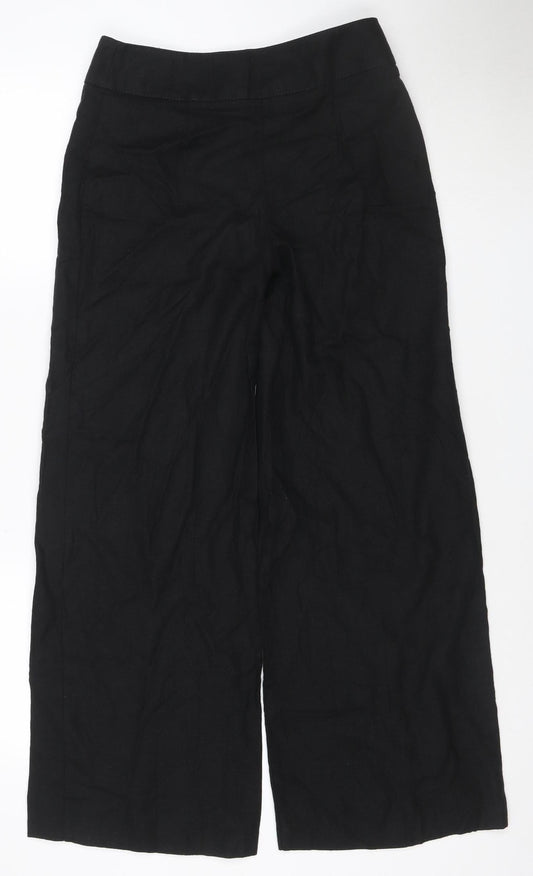 Marks and Spencer Women Black Linen Blend Wide-Leg Cropped Trousers Size 8