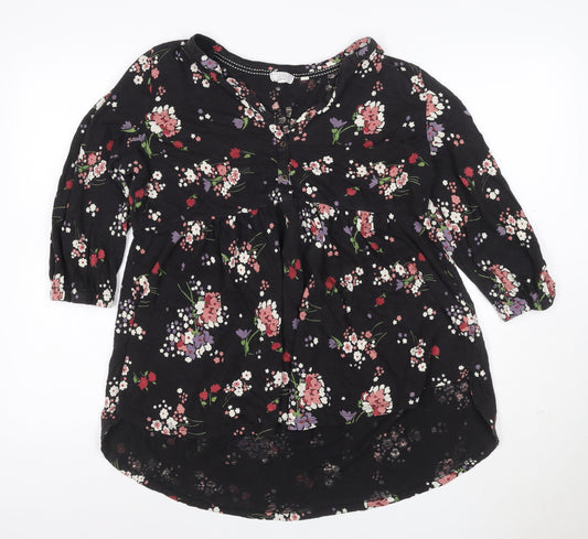FatFace Women's Black Floral A-Line Dress Size 14 3/4 Sleeve