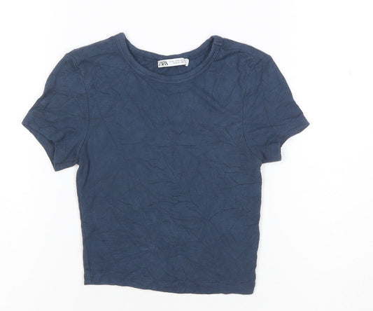 Zara Women's Blue Cotton Basic Short Sleeve T-Shirt Size S