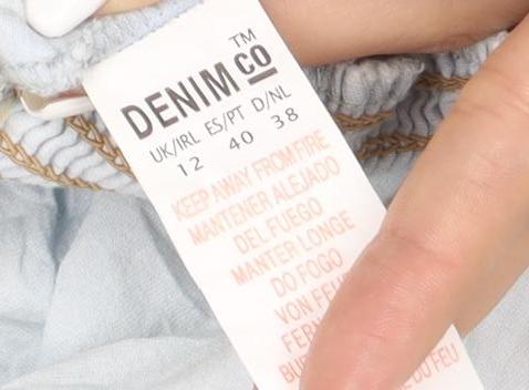Brand and care label for Denim Co Women Blue Strapless Ruffle Jumpsuit, size 12, Elastic Waist
