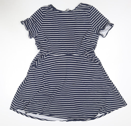 Dorothy Perkins Women Blue Striped Skater Dress Size 18 Short Sleeve