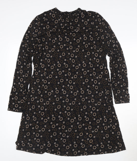 Marks & Spencer Women’s Black Floral Shift Dress Size 14 Long Sleeve