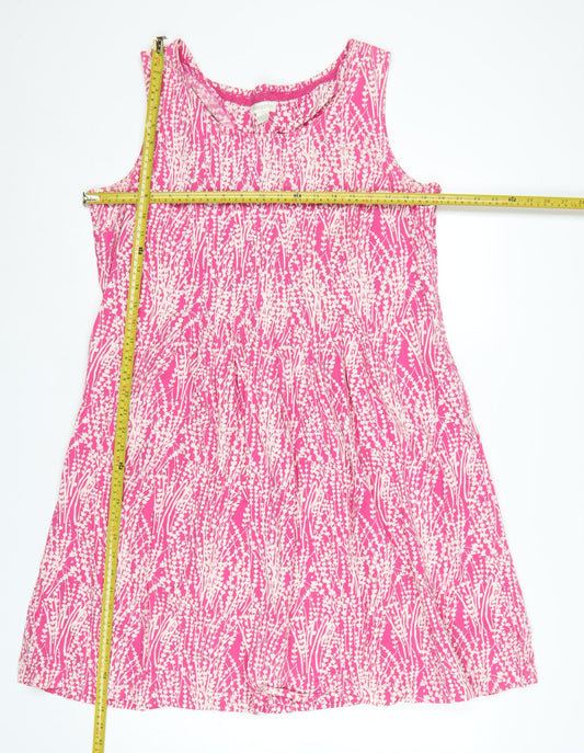 Monsoon Women's Pink Floral Cotton A-Line Sleeveless Dress Size 18