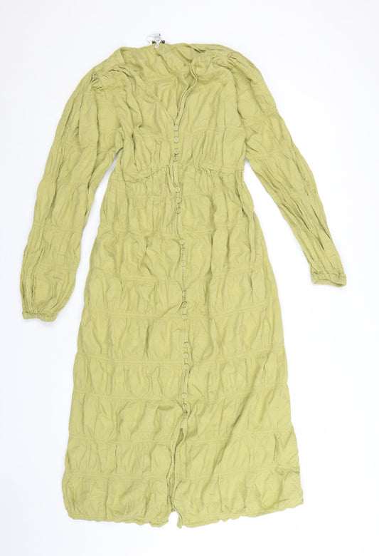 Marks & Spencer Women Green Size 8 A-Line Midi Dress