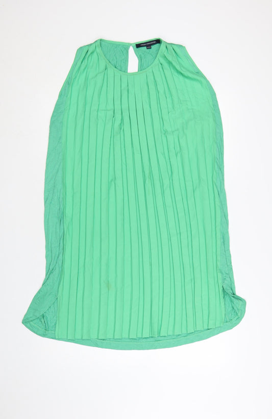 Additional front view of French Connection Women's Green Sleeveless Pleated Shift Dress, size 16