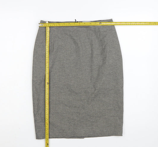 Jigsaw Women Black Check Pencil Skirt Size 10 Cotton Blend Lined