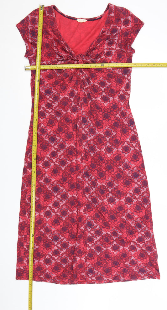 White Stuff Women Red Geometric Cotton A-Line Knee Dress Size 12