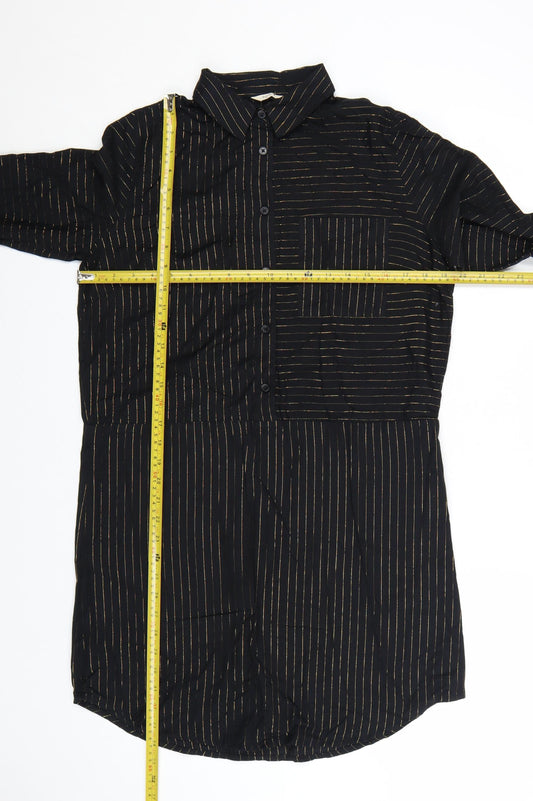 Hush Women’s Black Striped Shirt Dress Size 8 Long Sleeve Collared