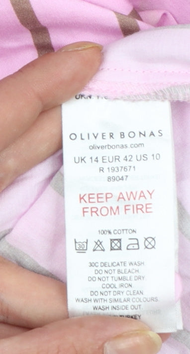 Oliver Bonas Women’s Pink Striped Ruffle Collar Cotton Blouse UK 14