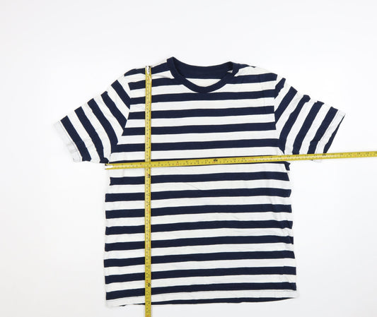John Lewis Men Blue White Striped Cotton T-Shirt XL Nautical Style