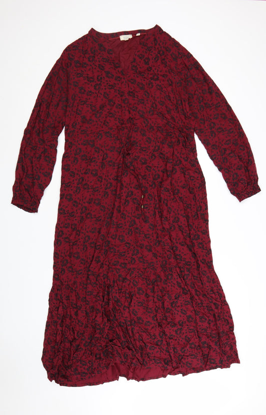 FatFace Women’s Red Animal Print Bohemian Viscose Midi Dress Size 12