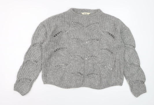 Additional front view of Nine by Savannah Miller women’s grey, size UK 14, open-knit wool jumper