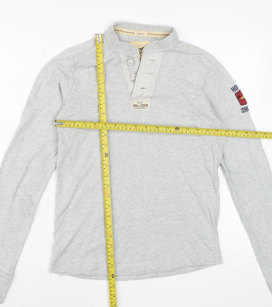Hollister Men's Grey Long Sleeve Henley T-Shirt Size S Cotton