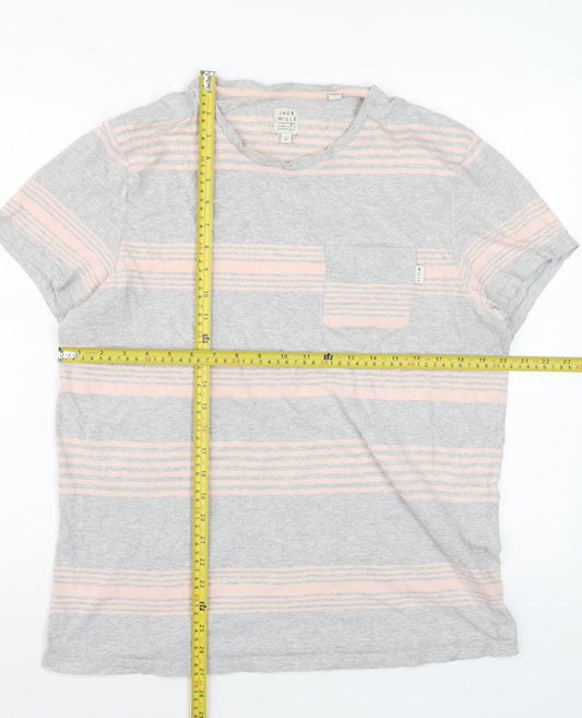 Jack Wills Men’s Grey Striped Cotton T-Shirt Size M Regular Fit
