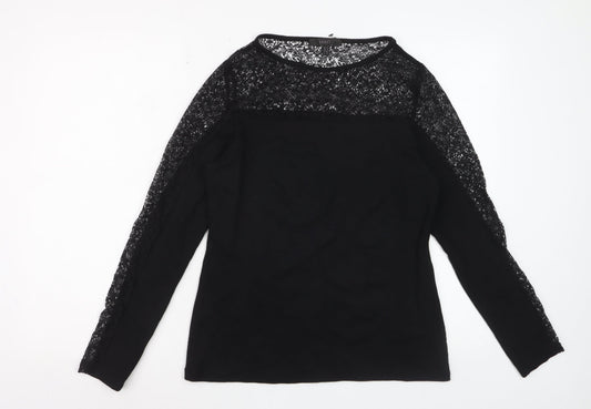 Coast Women Black Lace Long Sleeve Blouse Size 12 Elegant Top