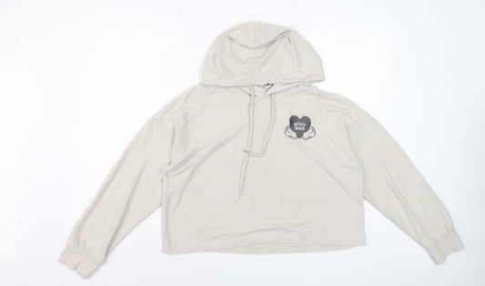 Front view of Disney Women Beige Mickey Mouse Hooded Pullover Hoodie, size M