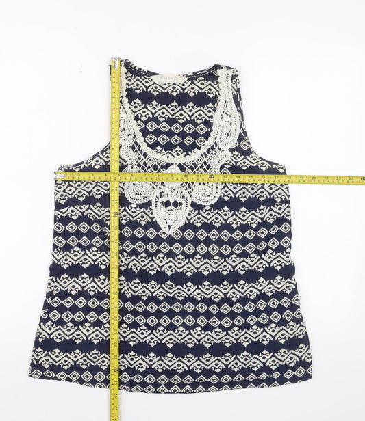 Fat Face Women's Blue Geometric Crochet Cotton Sleeveless Tank Top Size 12