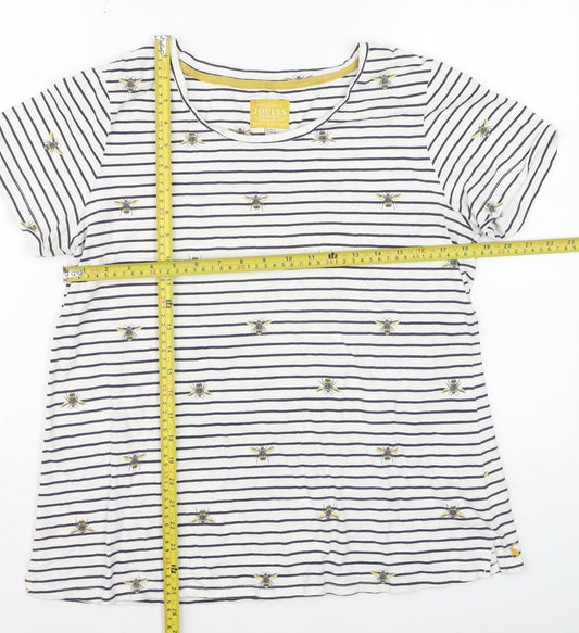 Joules Women’s White Striped Bee Embroidered Cotton T-Shirt Size 16