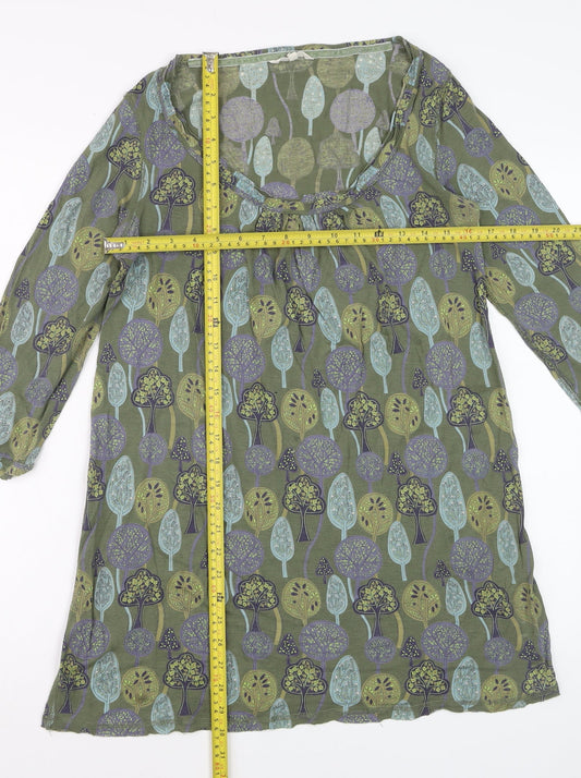 White Stuff Women’s Green Floral Shift Dress Size 12 3/4 Sleeve