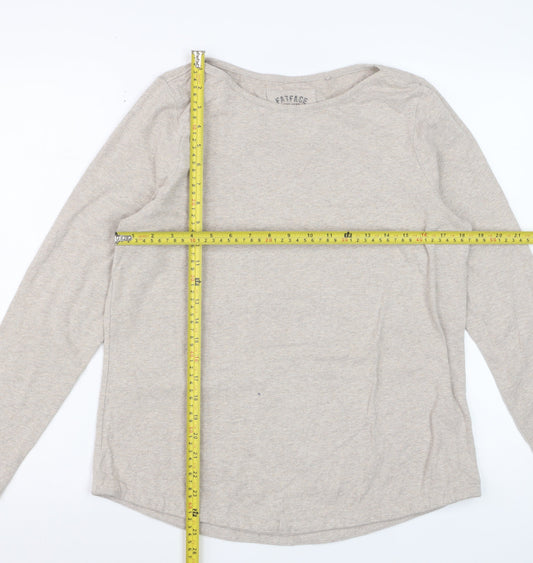 FatFace Womens Beige Long Sleeve Cotton Elastane Basic T-Shirt Size 14