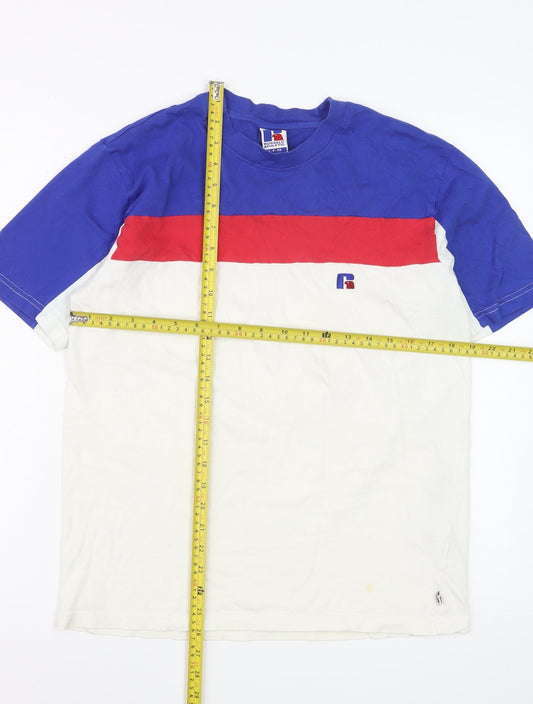 Russell Athletic Men's Blue Red White Crew Neck Short Sleeve T-Shirt Size S