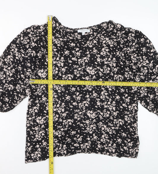 Principles Petite Women Black Floral Tunic Blouse Size 14