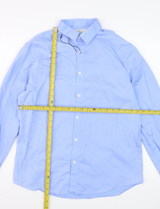 Marks and Spencer Men's Blue Cotton Long Sleeve Dress Shirt Medium