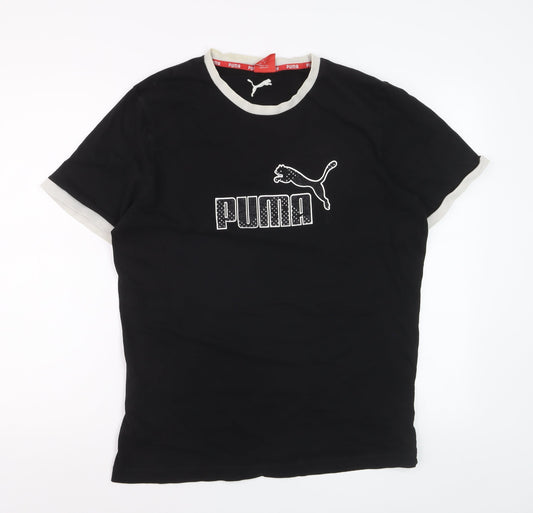 Additional front view of Puma women’s black l slim fit embroidered logo cotton t-shirt
