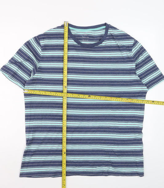 Marks and Spencer Men’s Blue Striped Regular Fit Cotton T-Shirt L