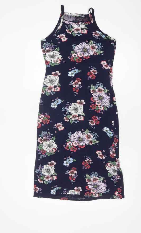 Additional front view of Red Herring women’s navy floral bodycon midi dress, size UK 10