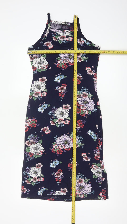 Red Herring Womens Navy Floral Bodycon Midi Dress Size 10