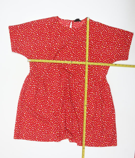 Wednesday's Girl Women's Red Floral Skater Dress XL Short Sleeve