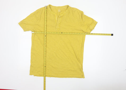 GAP Men’s Yellow Vintage Slub Henley Cotton T-Shirt L