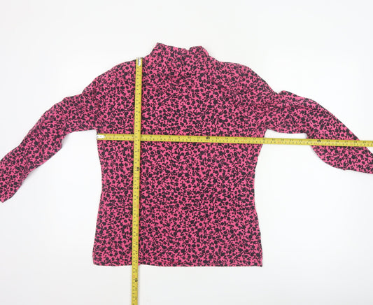 Marks and Spencer Womens Pink Floral Long Sleeve Jersey Mock Neck Top Size 14