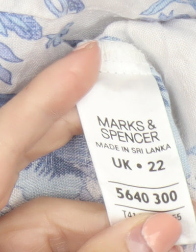 Marks and Spencer Women’s Blue Floral Linen Tunic Blouse UK 22